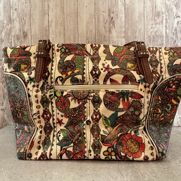 Sakroots Coated Canvas Boho Owl & Floral Shoulder Bag w/ Owl Charm - Picture 5 of 8